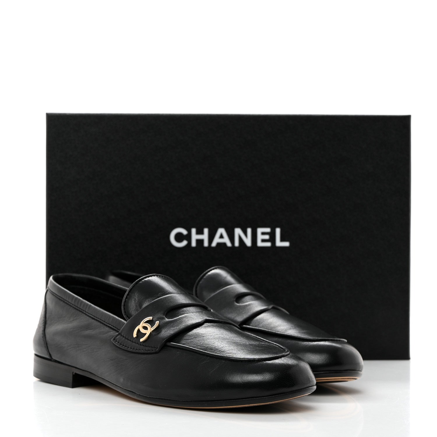 Chanel Lambskin CC Mocassin Loafers 37.5 Black 9 of 9