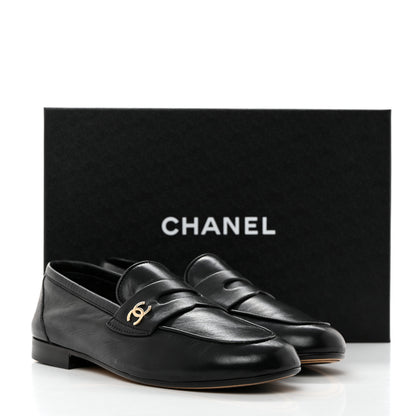 Chanel Lambskin CC Mocassin Loafers 37.5 Black 9 of 9
