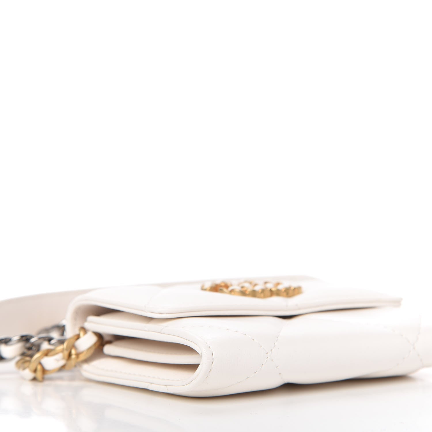 Chanel Shiny Goatskin Quilted Chanel 19 Flap Coin Purse With Chain White 6 of 11