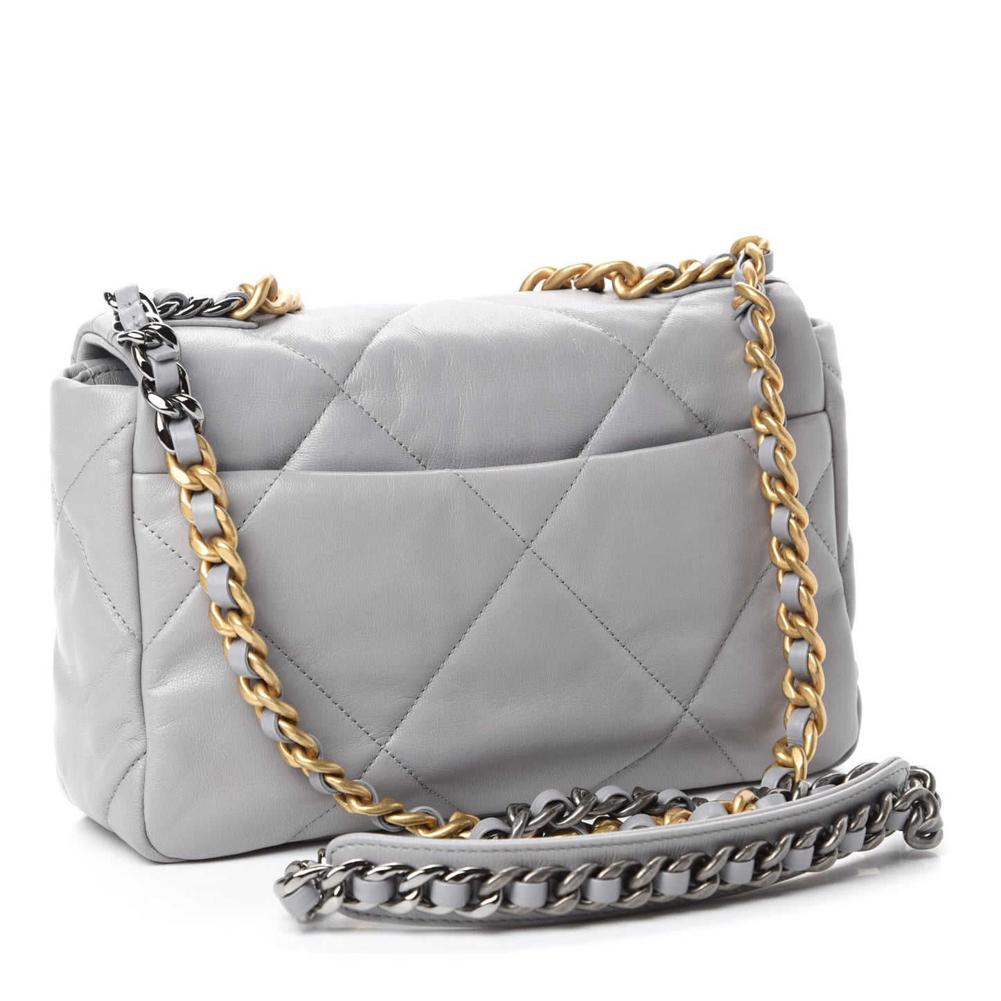 Goatskin Quilted Medium Chanel 19 Flap Grey