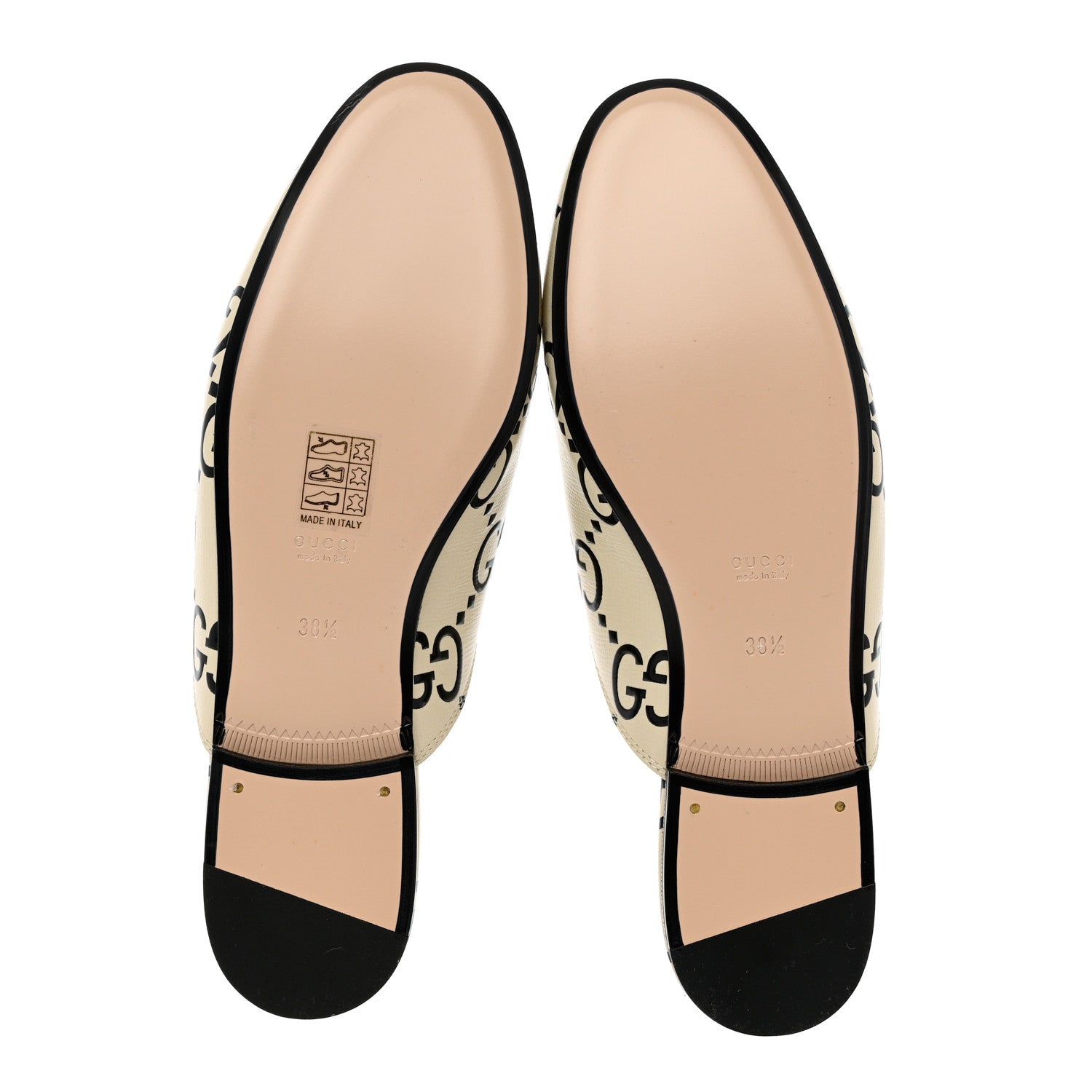 Gucci Azalea Calfskin GG Monogram Bi-Color Debossed Womens Princetown Slippers 38.5 Mystic White Black 5 of 12