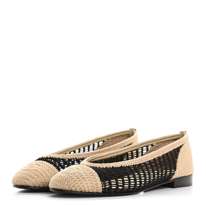 Chanel Raffia Cap Toe Ballerina Flats 38.5 Black Beige 4 of 9