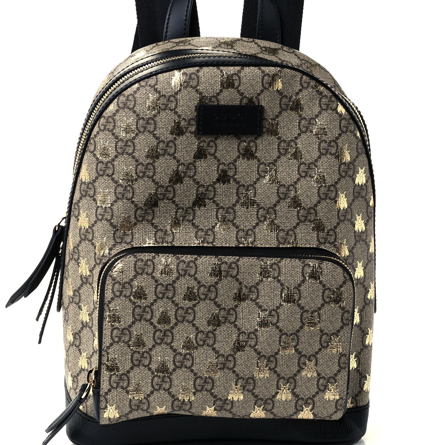 GG Supreme Monogram Bees Print Small Day Backpack Beige Oro Black