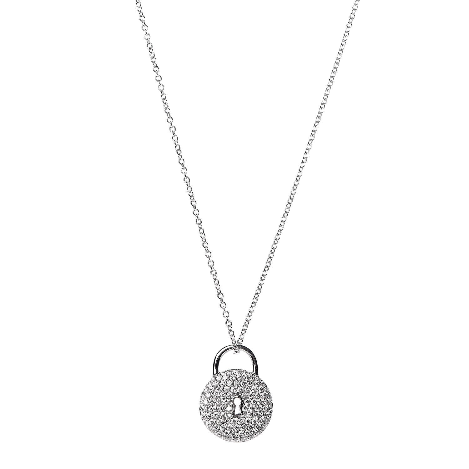 Tiffany Platinum Diamond Round Lock Pendant Necklace 1 of 5