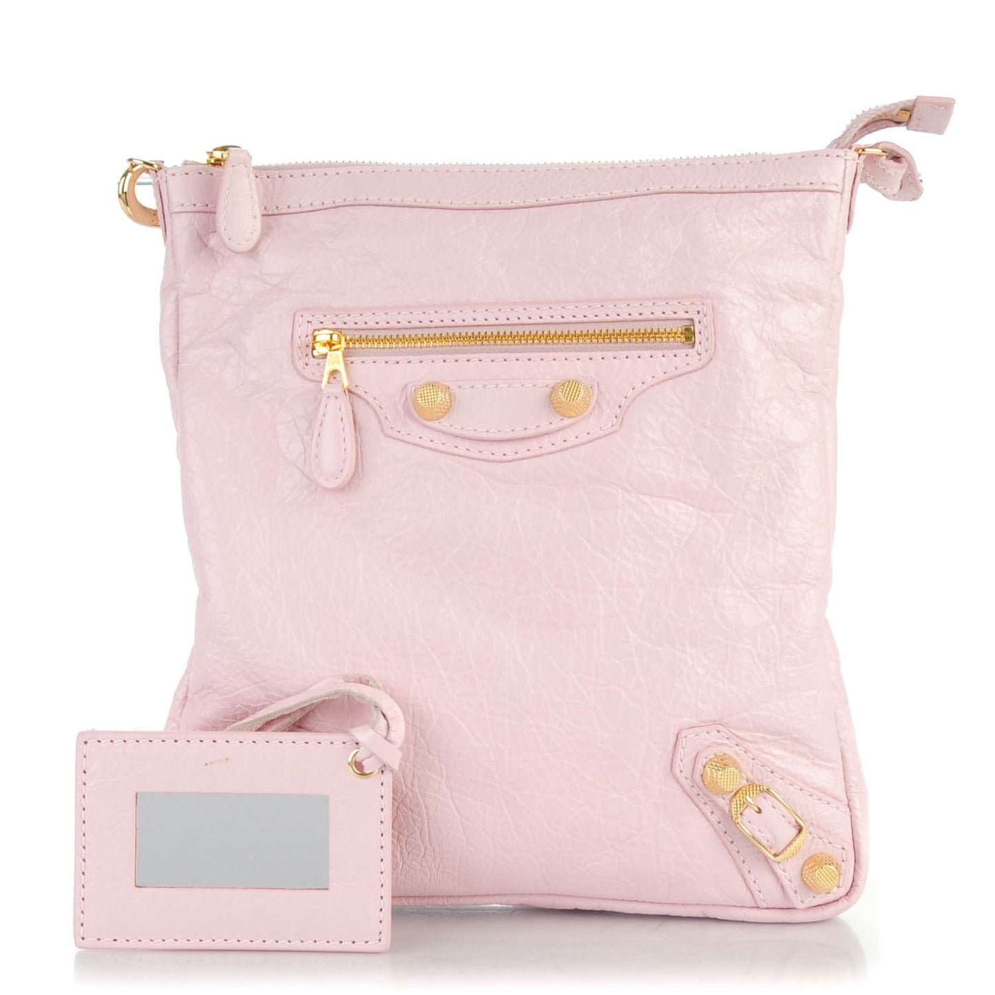 Agneau Giant 12 Gold Hardware Flat Crossbody Rose Poudre