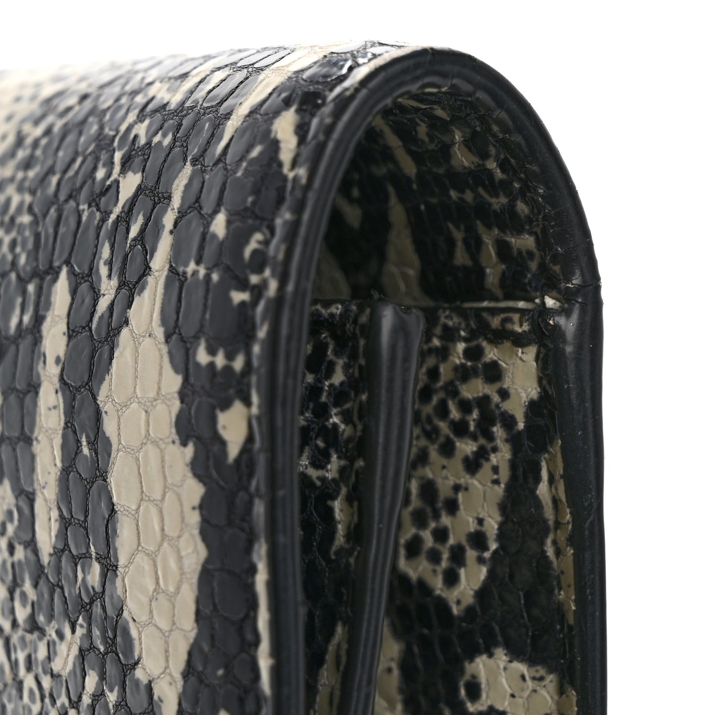 Calfskin Snakeskin Embossed Classic Monogram Cassandre Clutch Beige Black