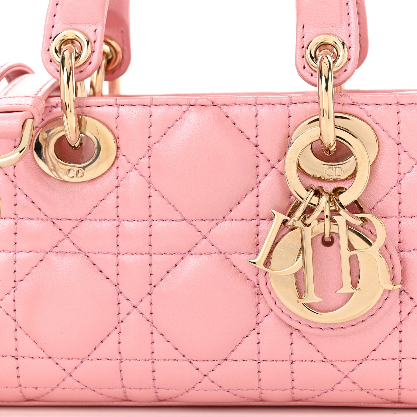 Metallic Lambskin Cannage Micro Lady D-Joy Pink