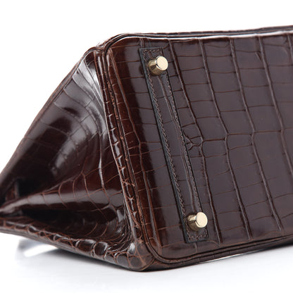 Hermes Shiny Niloticus Crocodile Birkin 30 Havane 6 of 12