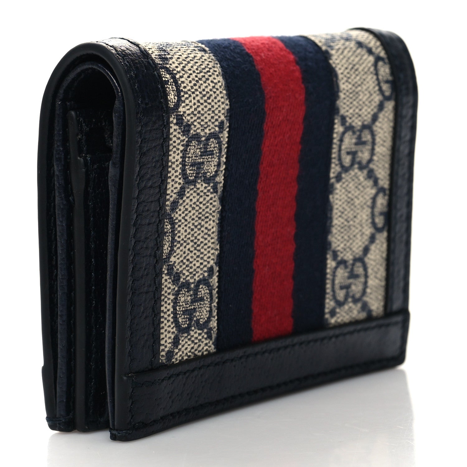 Gucci GG Supreme Monogram Textured Dollar Calfskin Web Ophidia Card Case Beige Blue 3 of 10