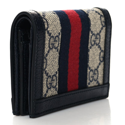 Gucci GG Supreme Monogram Textured Dollar Calfskin Web Ophidia Card Case Beige Blue 3 of 10