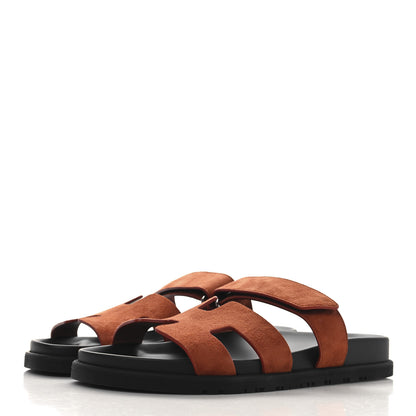 Hermes Suede Goatskin Womens Chypre Sandals 39 Orange Canyon 4 of 10