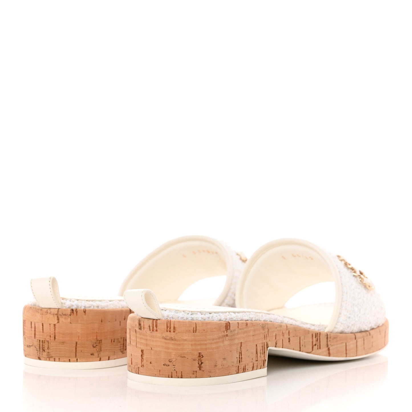 Tweed Cork CC Chain Mule Sandal 38 White