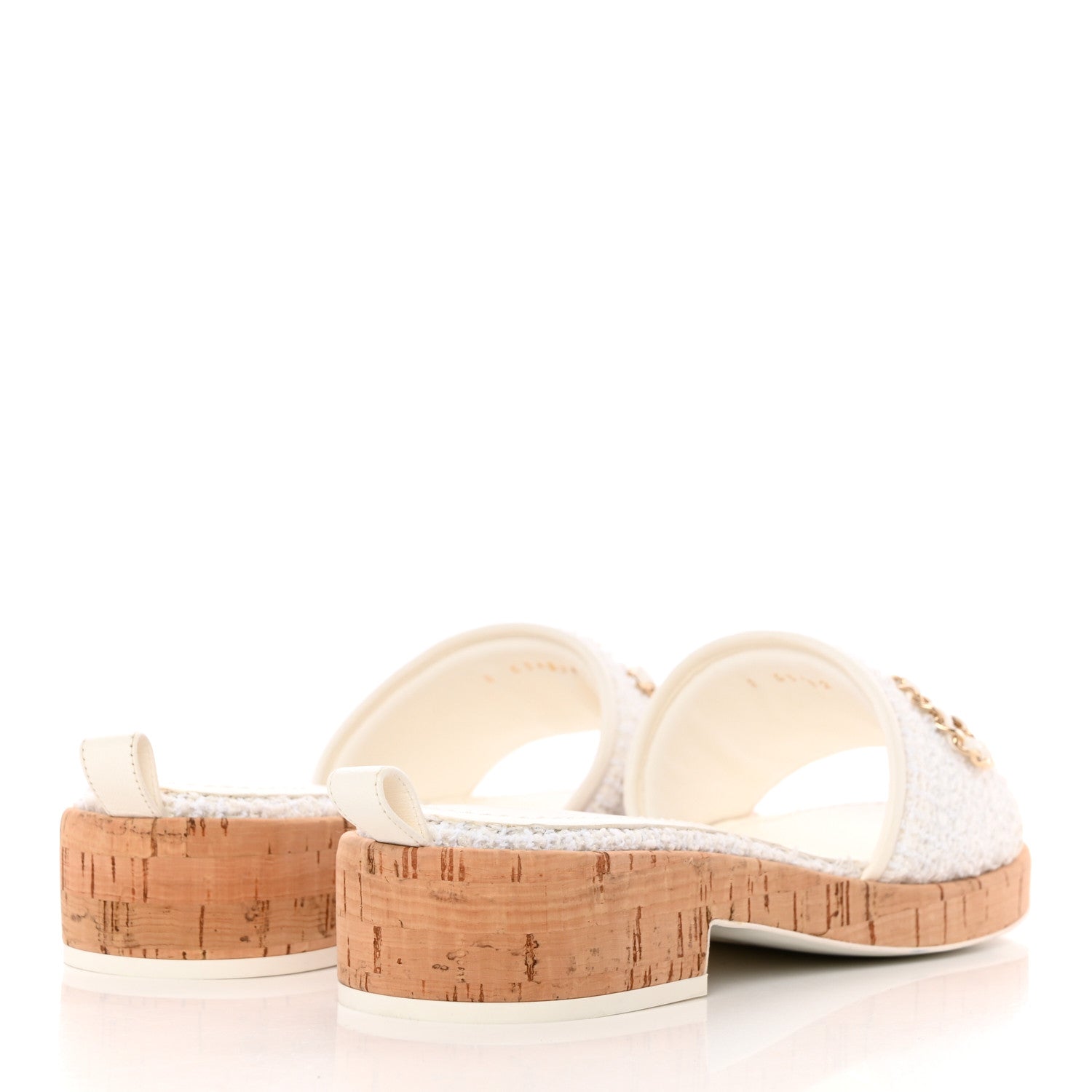 Chanel Tweed Cork CC Chain Mule Sandal 38 White 4 of 11
