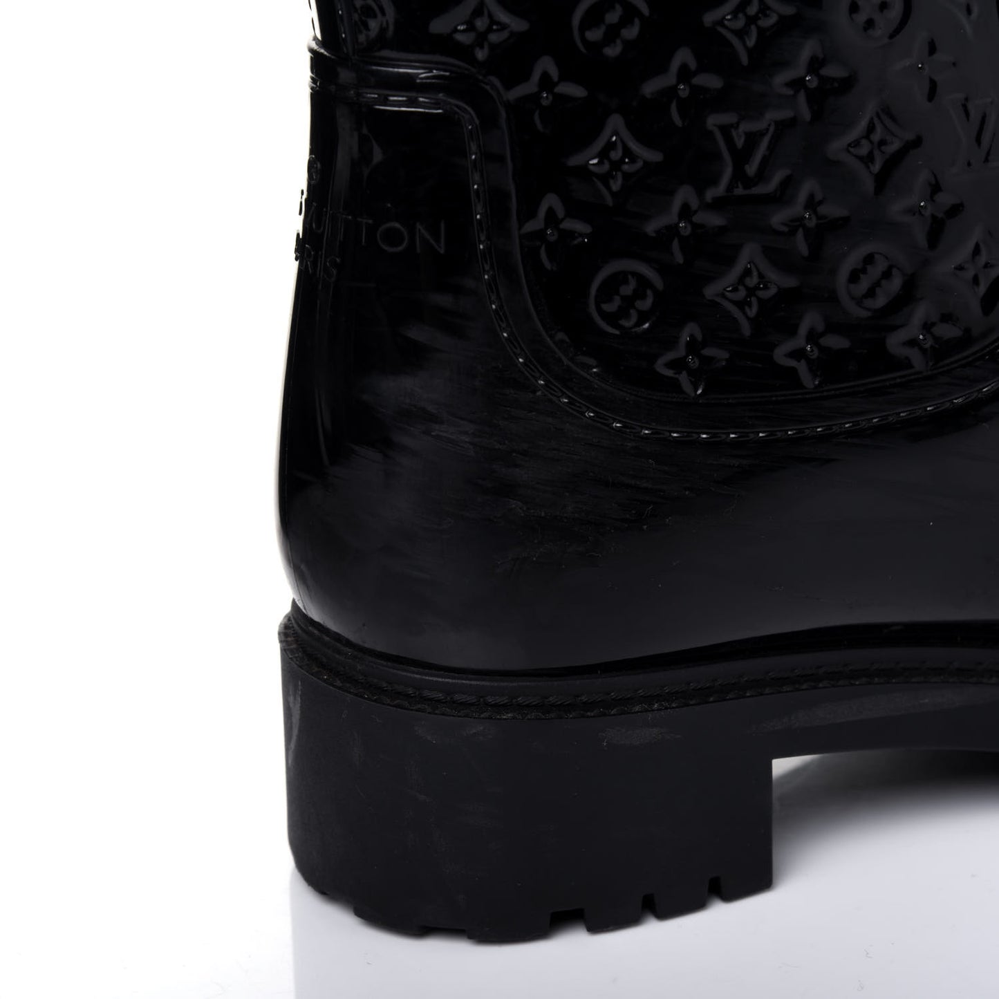 Rubber Embossed Monogram Splash Rain Boots 37 Black