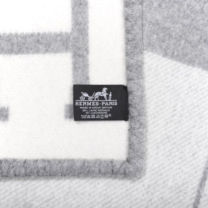 Hermes Wool Cashmere Avalon III Blanket Ecru Gris Clair 2 of 3