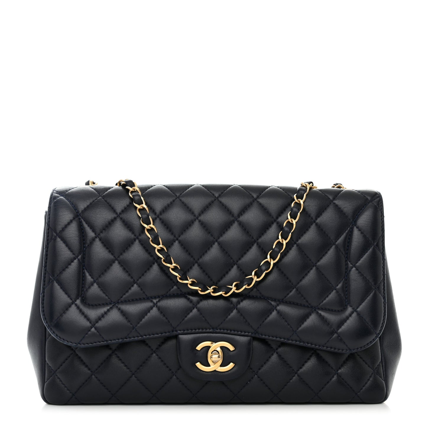 Lambskin Quilted Jumbo Single Flap Navy