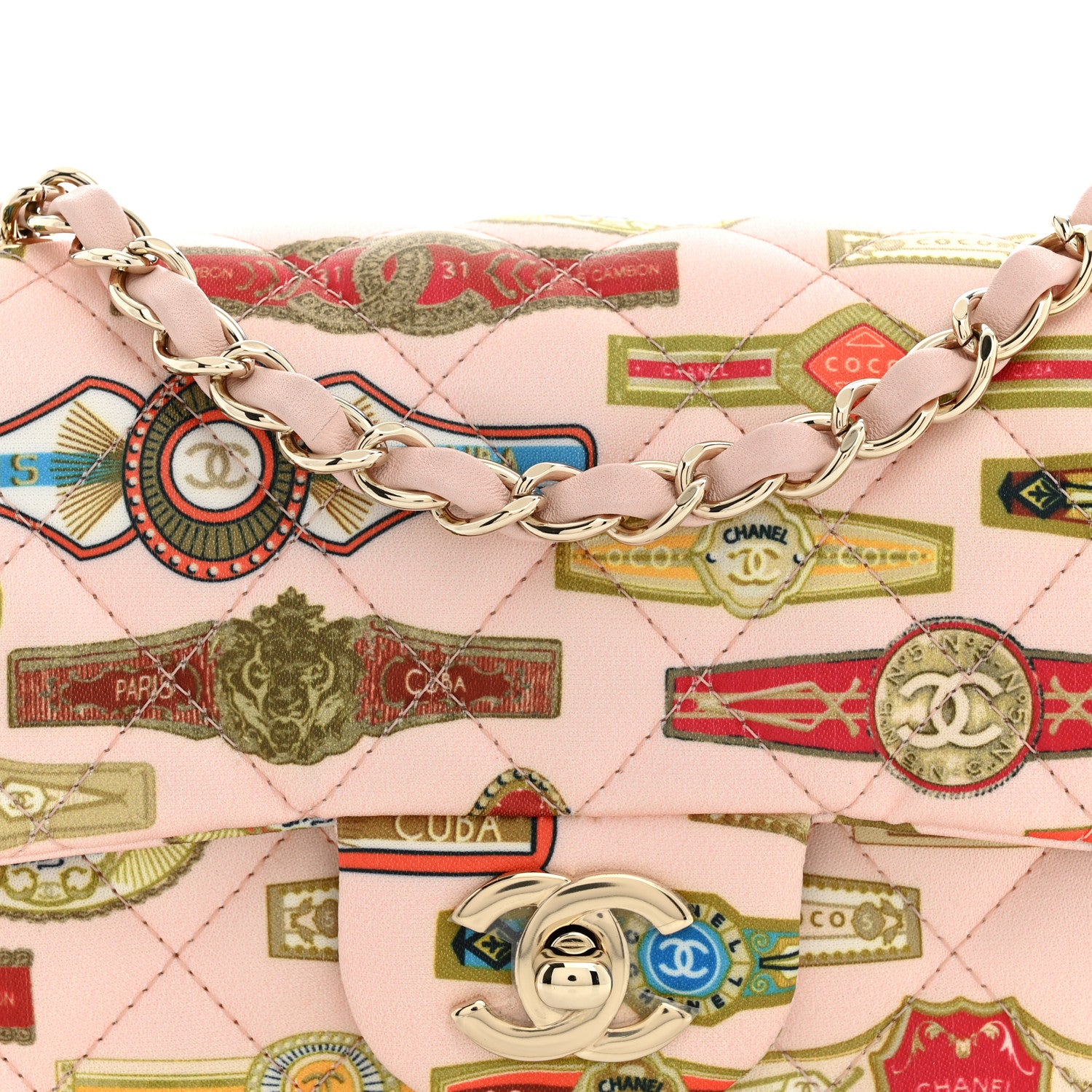 Chanel Satin Paris Cuba Cigare Print Mini Flap Pink 8 of 10