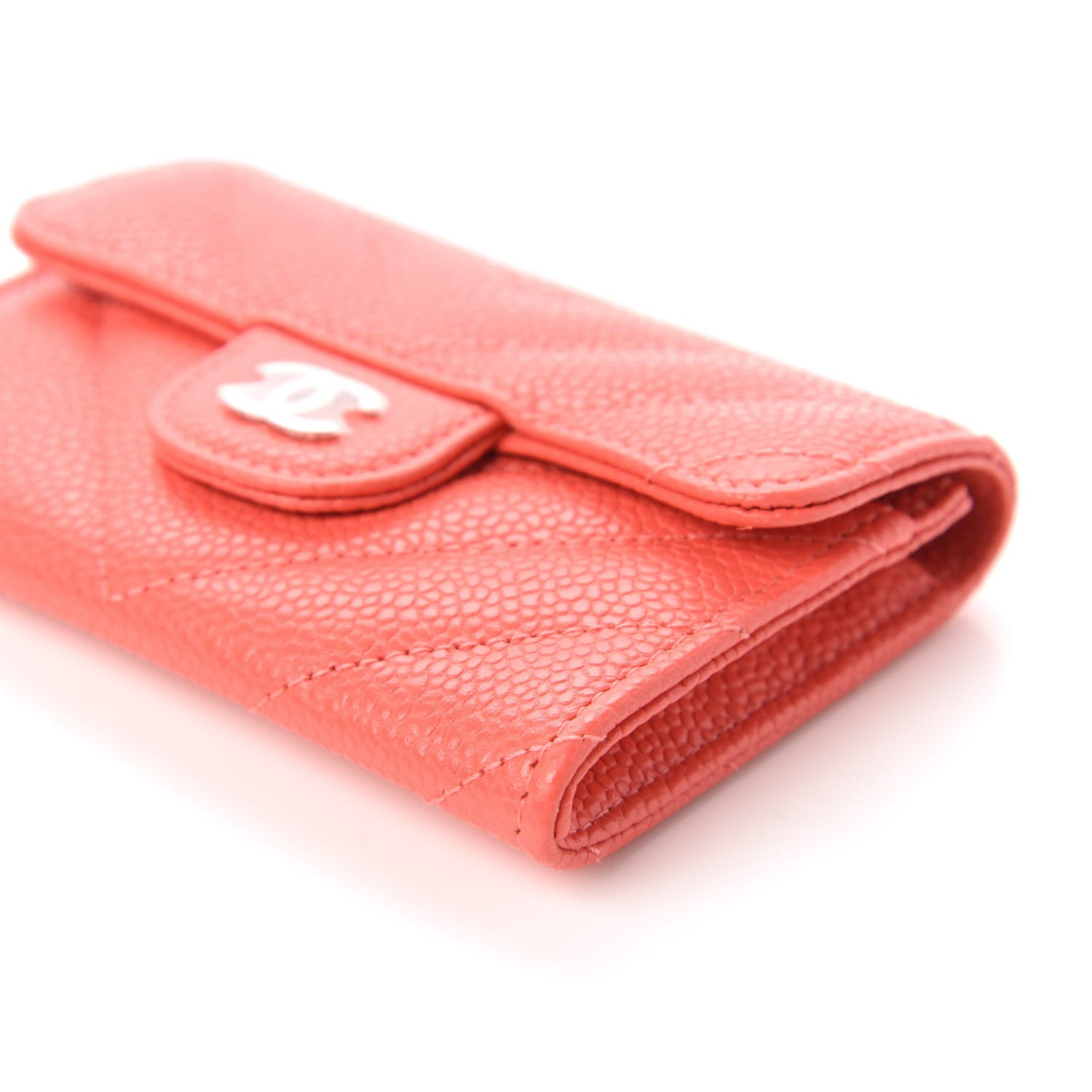 Chanel Caviar Chevron Quilted Flap Card Holder Orange 7 of 12