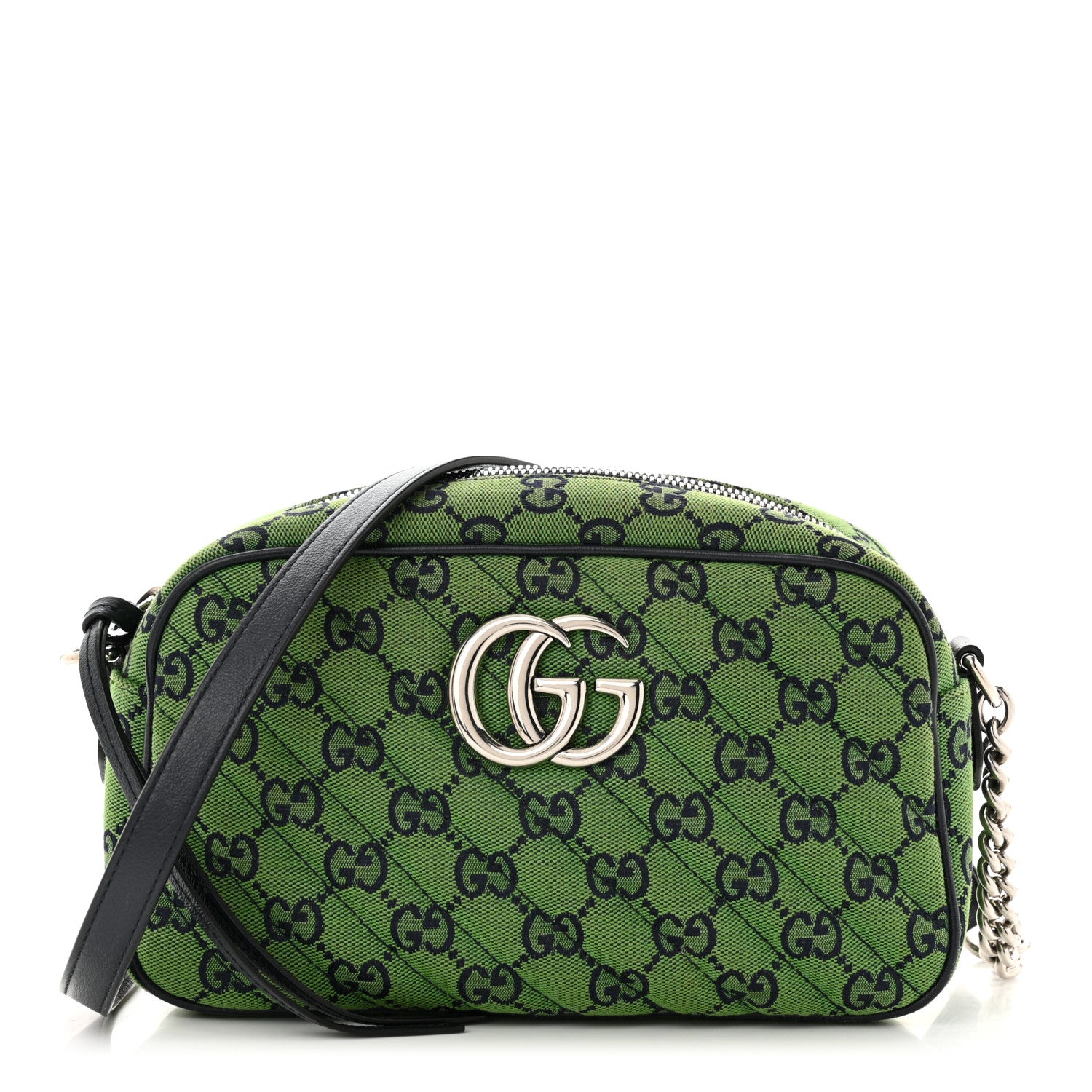 Gucci Monogram Multicolor Matelasse Diagonal Small GG Marmont Chain Shoulder Bag Green Blue 1 of 10