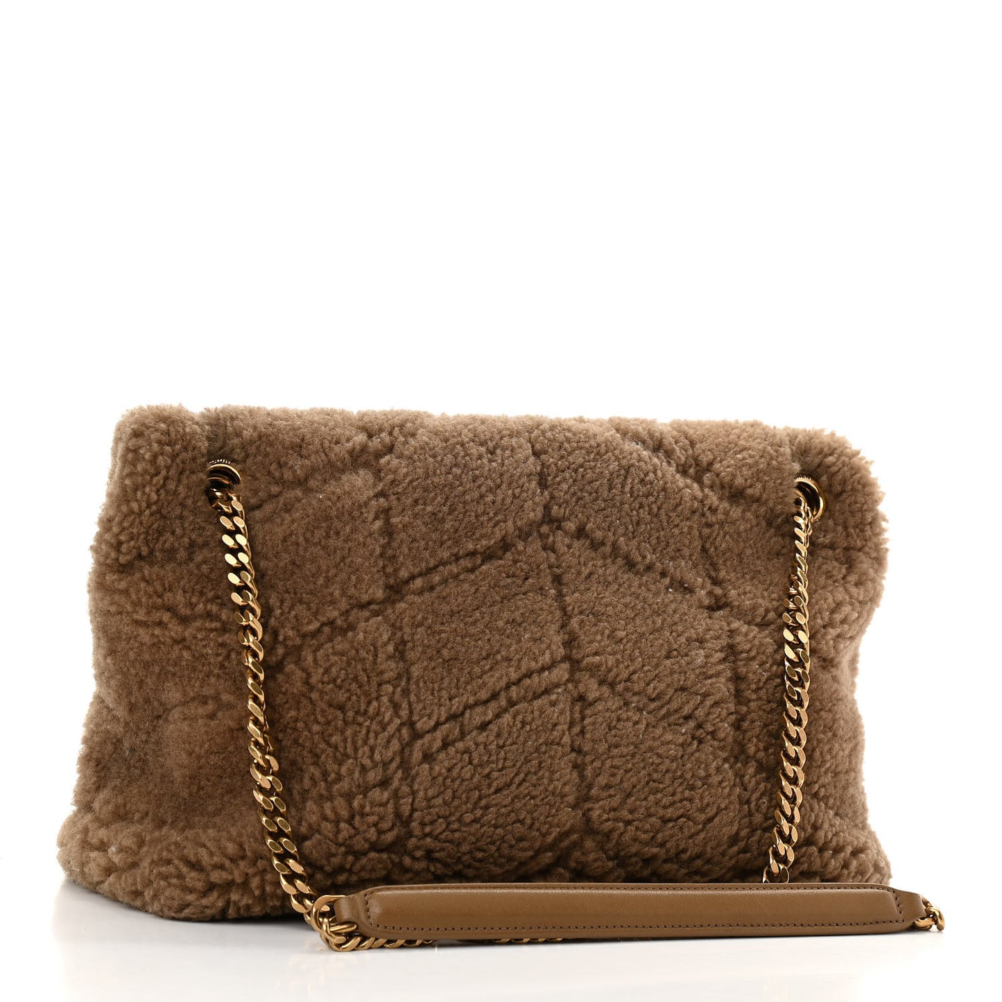 Shearling Quilted Small Loulou Puffer Monogram Chain Satchel Cinnamon