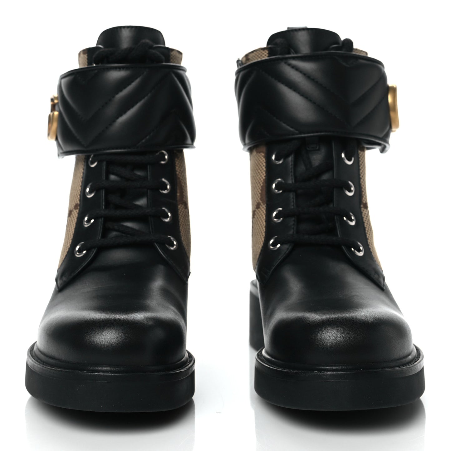 Flores Calfskin Monogram Maxi GG Nappa Matelasse Double G 40mm Ankle Boots 37.5 Black Camel Ebony