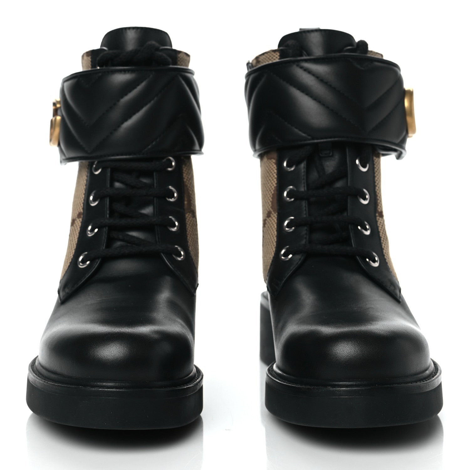 Gucci Flores Calfskin Monogram Maxi GG Nappa Matelasse Double G 40mm Ankle Boots 37.5 Black Camel Ebony 2 of 9