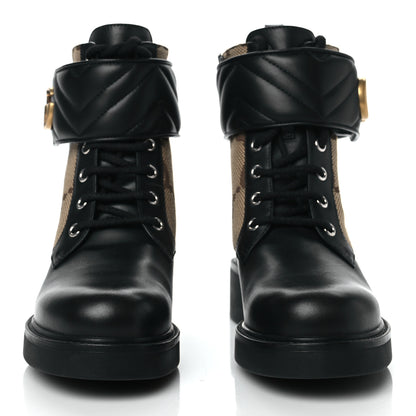 Gucci Flores Calfskin Monogram Maxi GG Nappa Matelasse Double G 40mm Ankle Boots 37.5 Black Camel Ebony 2 of 9