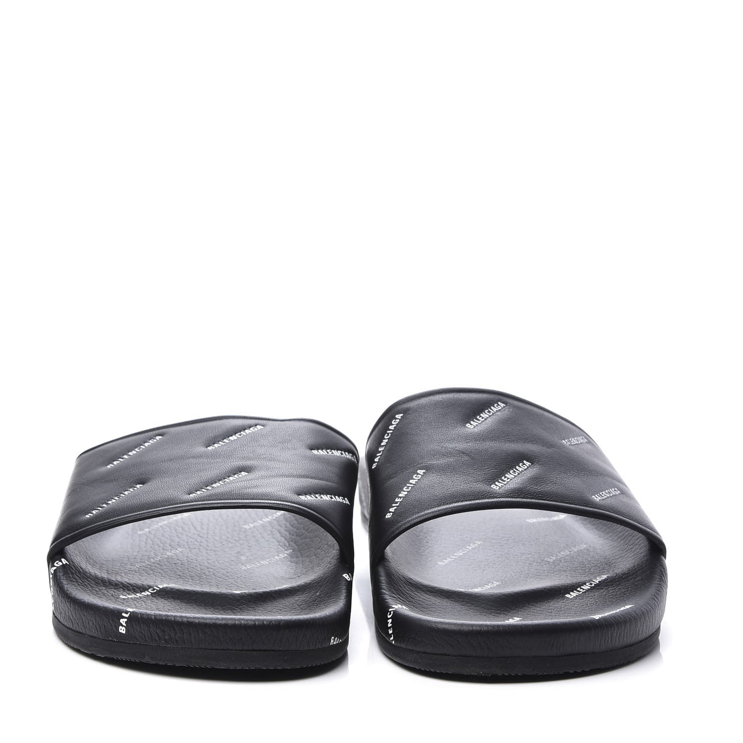 Balenciaga Nappa Allover Logo Embossed Womens Pool Slide Sandals 41 Black White 3 of 11