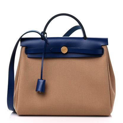 Hermes Military Toile Vache Hunter Herbag Zip Retourne 31 PM Chai Bleu Saphir 3 of 11