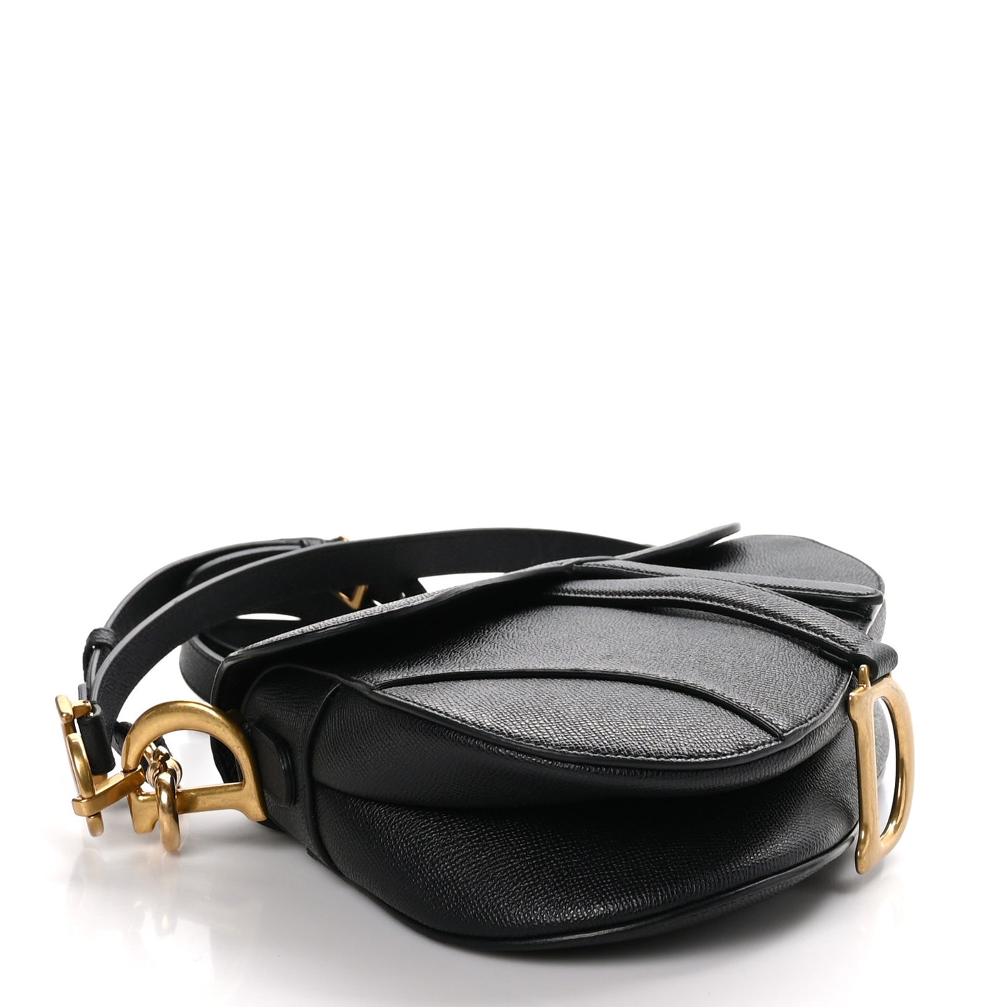 CHRISTIAN DIOR Grained Calfskin Saddle Bag With Strap Black