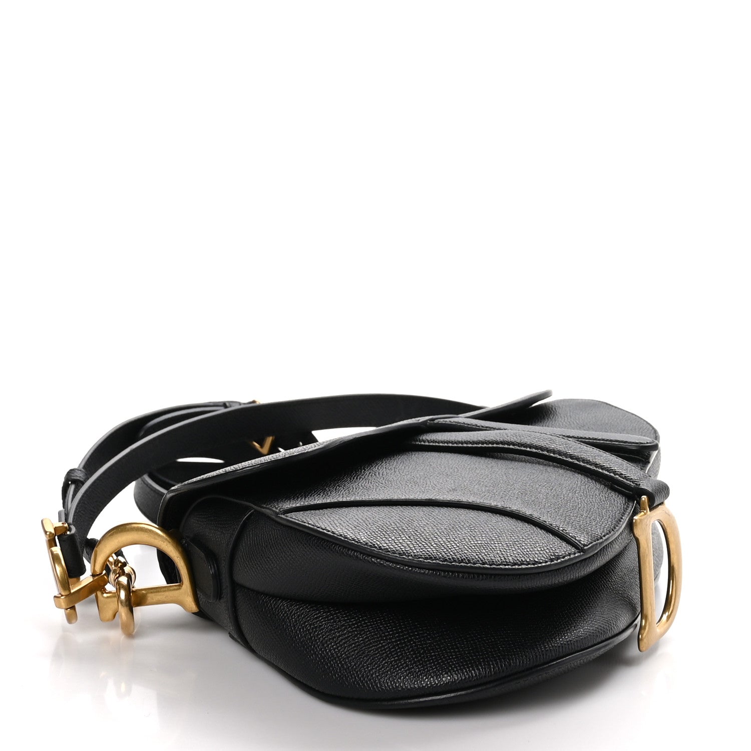 Christian Dior CHRISTIAN DIOR Grained Calfskin Saddle Bag With Strap Black 4 of 9