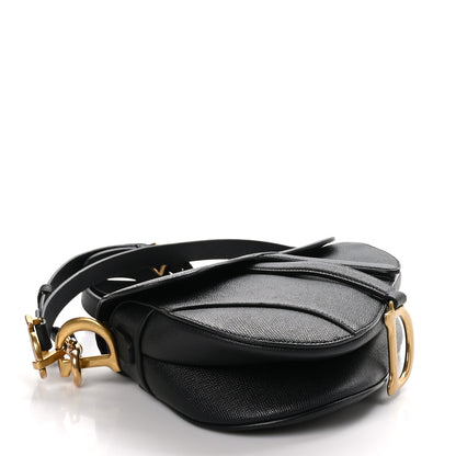 Christian Dior CHRISTIAN DIOR Grained Calfskin Saddle Bag With Strap Black 4 of 9
