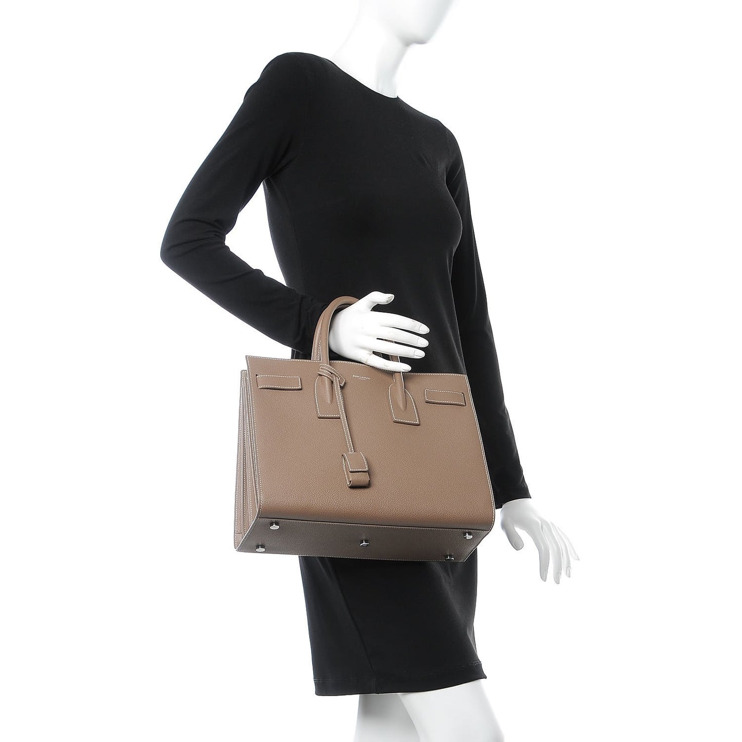 Grained Calfskin Topstitch Small Sac De Jour Cognac