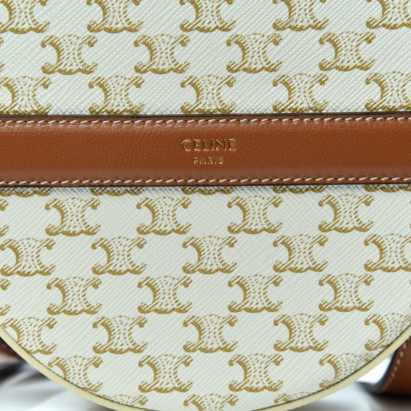 Lambskin Triomphe Canvas Round Purse On Strap White Tan