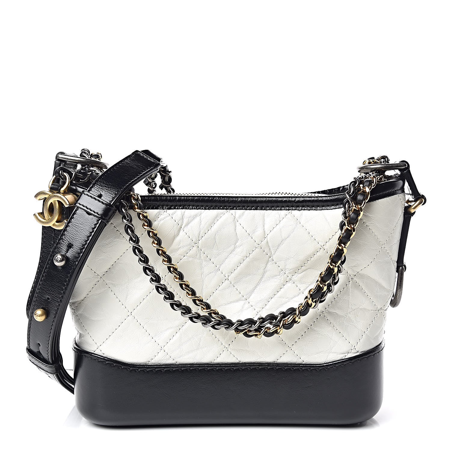 Chanel Aged Calfskin Quilted Small Gabrielle Hobo Black White 1 of 9