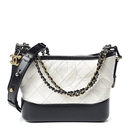 Chanel Aged Calfskin Quilted Small Gabrielle Hobo Black White 1 of 9