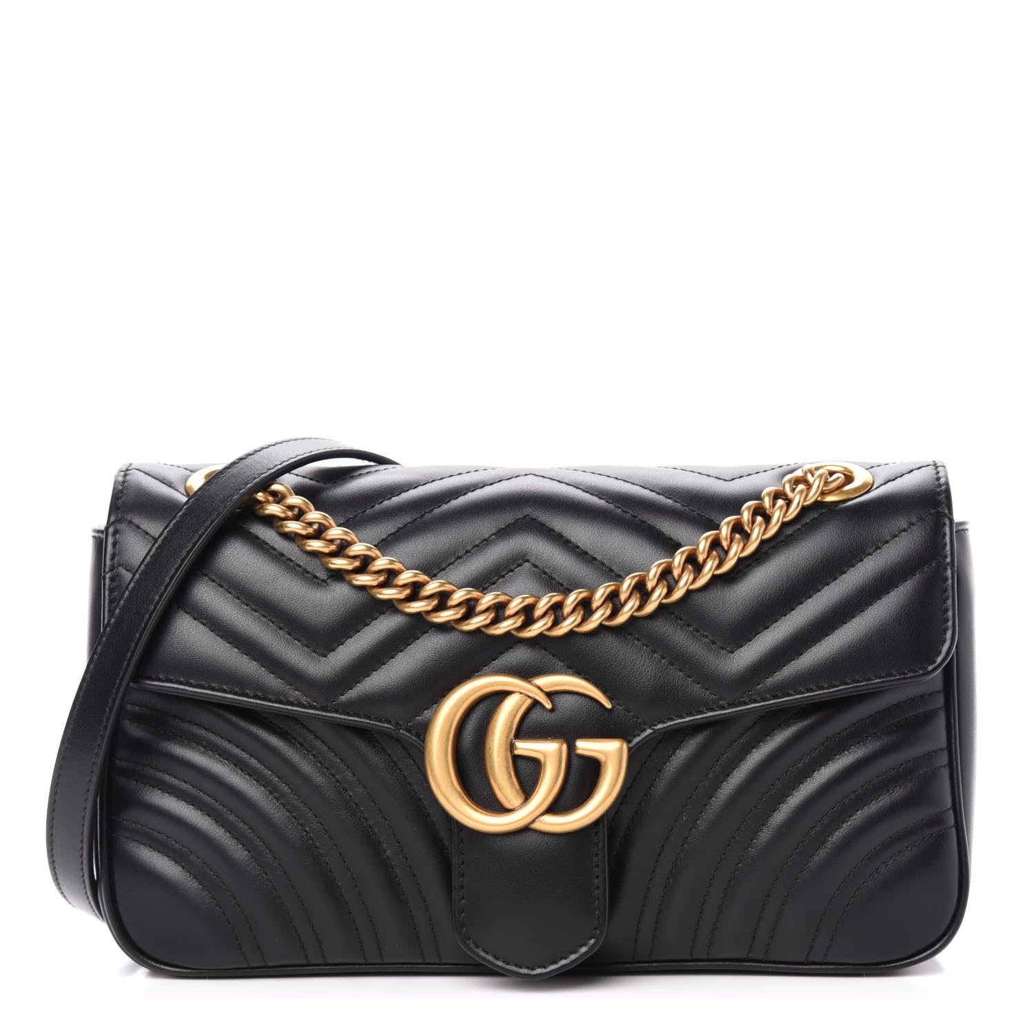 Gucci Calfskin Matelasse Small GG Marmont Shoulder Bag Black 1 of 12