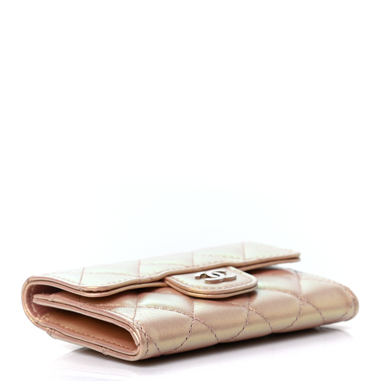 Chanel Iridescent Calfskin Quilted Flap Card Holder Wallet Pink 4 of 8