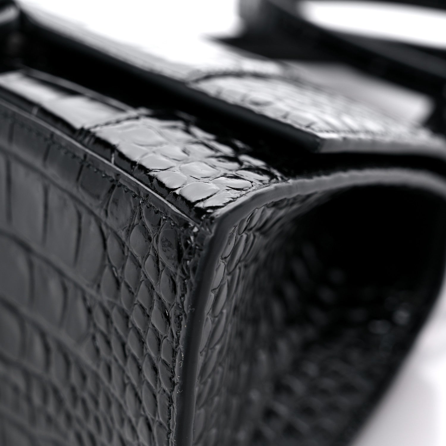 Balenciaga Shiny Calfskin Monochrome Crocodile Embossed Small Hourglass Top Handle Bag Black 8 of 13