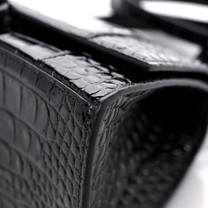 Balenciaga Shiny Calfskin Monochrome Crocodile Embossed Small Hourglass Top Handle Bag Black 8 of 13