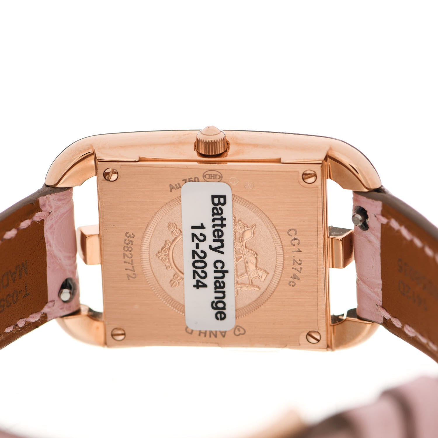 Hermes 18K Rose Gold Alligator Diamond Bezel Mother of Pearl 23mm Cape Cod Quartz Watch Rose Pale 4 of 5