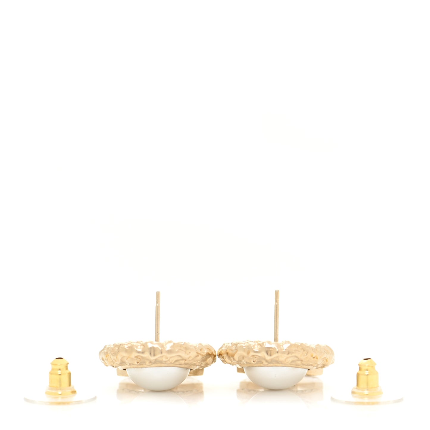 Crystal Pearl Textured CC Round Drop Earrings Gold