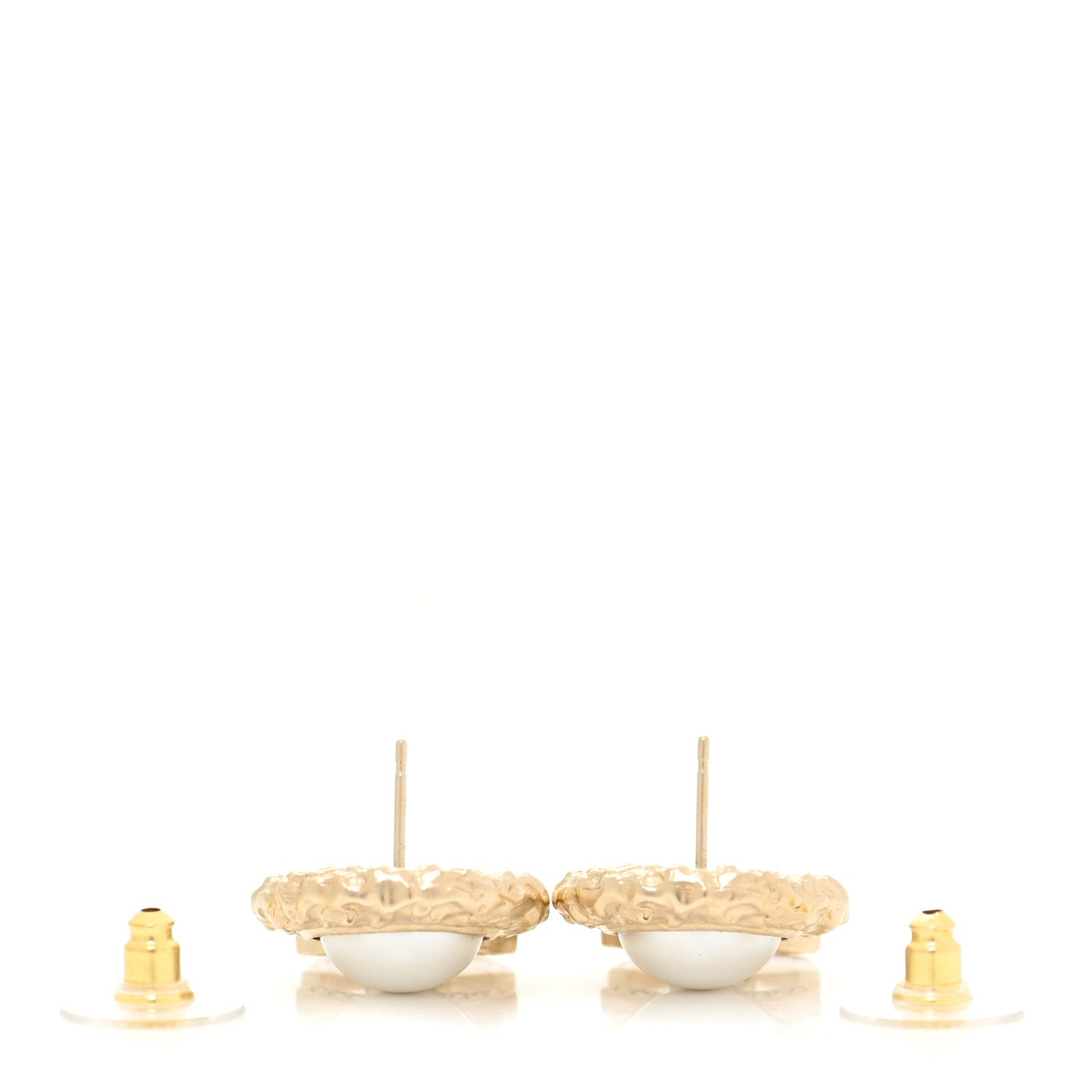 Chanel Crystal Pearl Textured CC Round Drop Earrings Gold 3 of 4