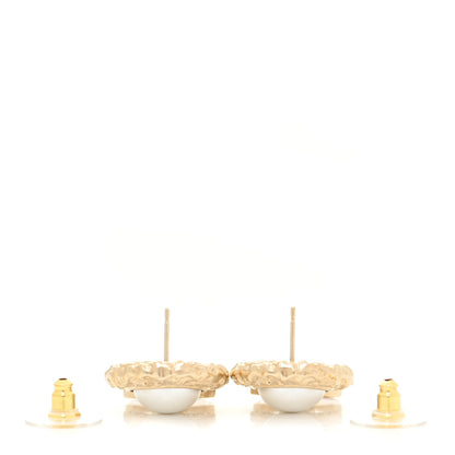 Chanel Crystal Pearl Textured CC Round Drop Earrings Gold 3 of 4