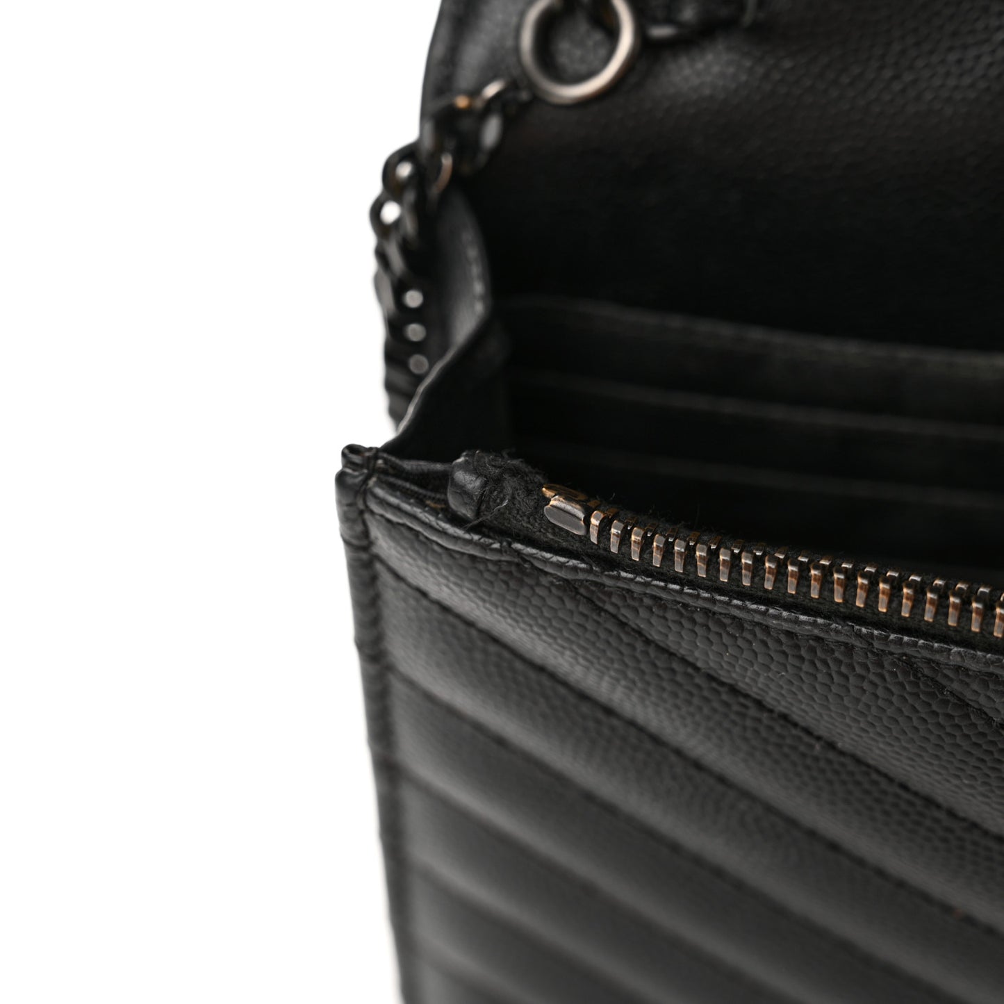Grain De Poudre Matelasse Chevron Monogram Monochrome Envelope Chain Wallet Black