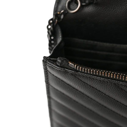 Saint Laurent Grain De Poudre Matelasse Chevron Monogram Monochrome Envelope Chain Wallet Black 13 of 18