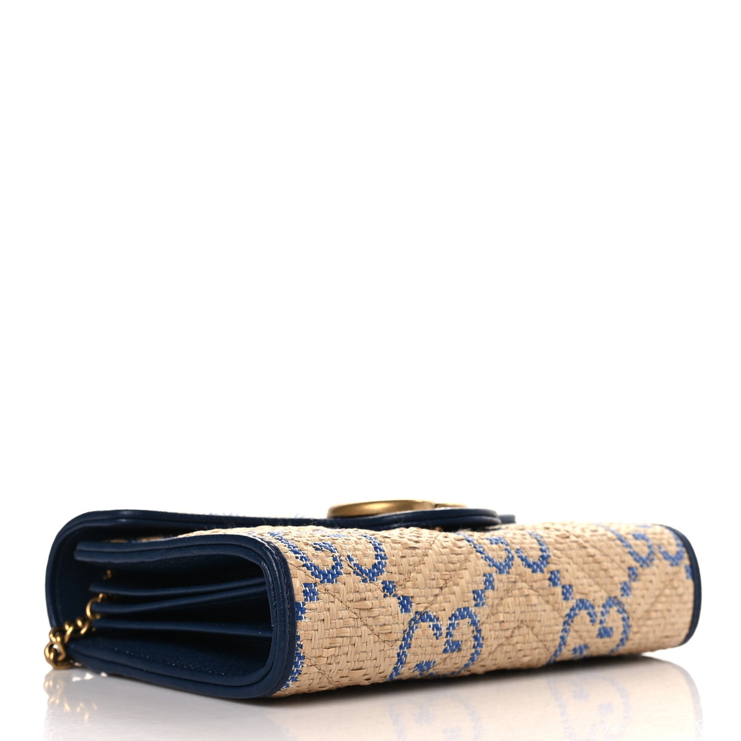 Raffia GG Monogram Matelasse GG Marmont Chain Wallet Mystic White Royale Natural