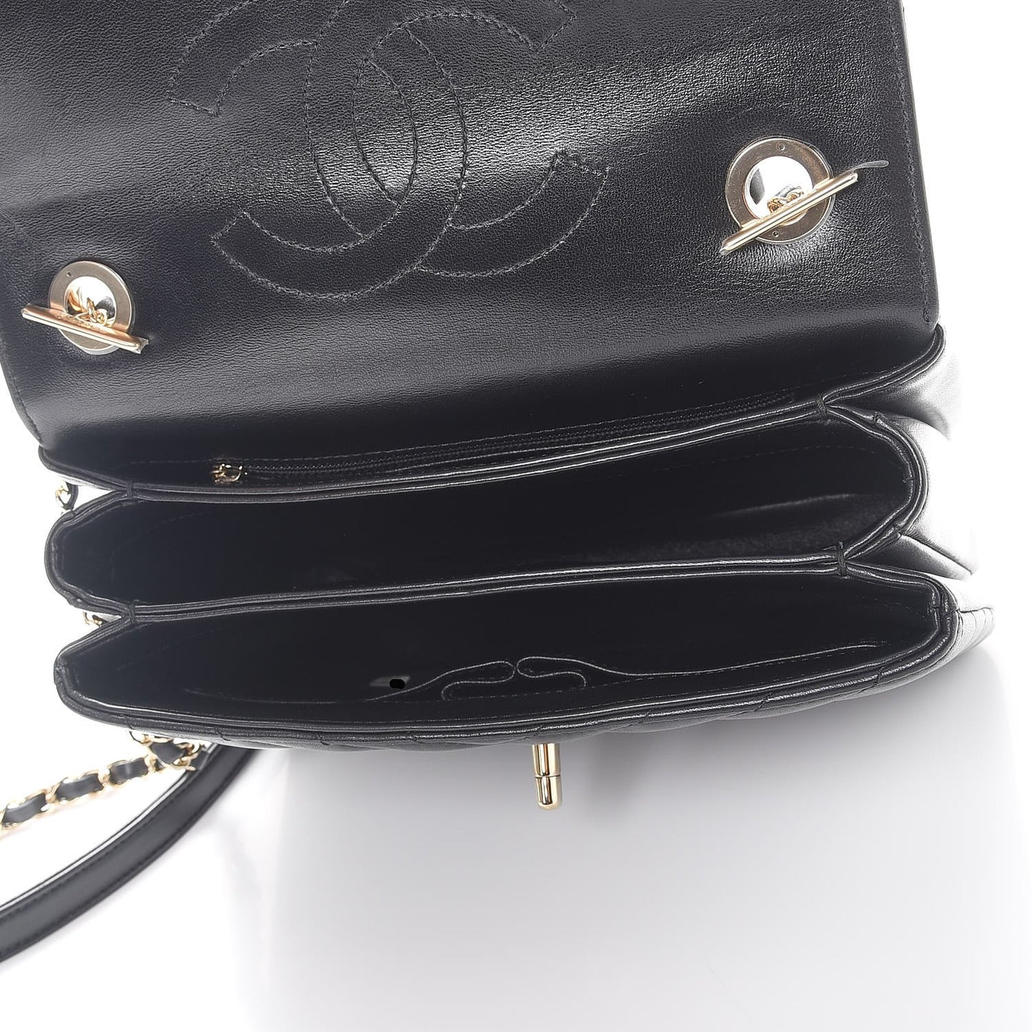 Lambskin Chevron Quilted Small Trendy CC Dual Handle Flap Bag Black