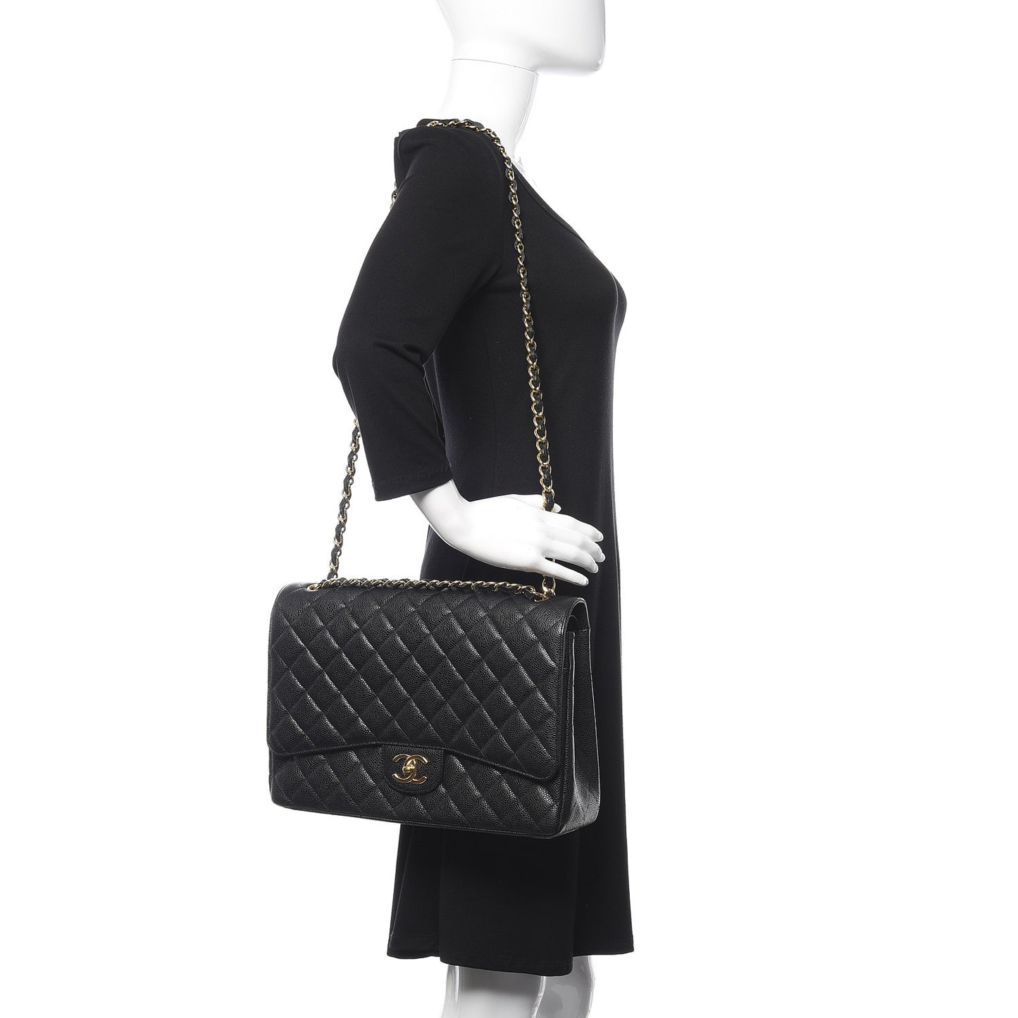 Caviar Quilted Maxi Double Flap Black