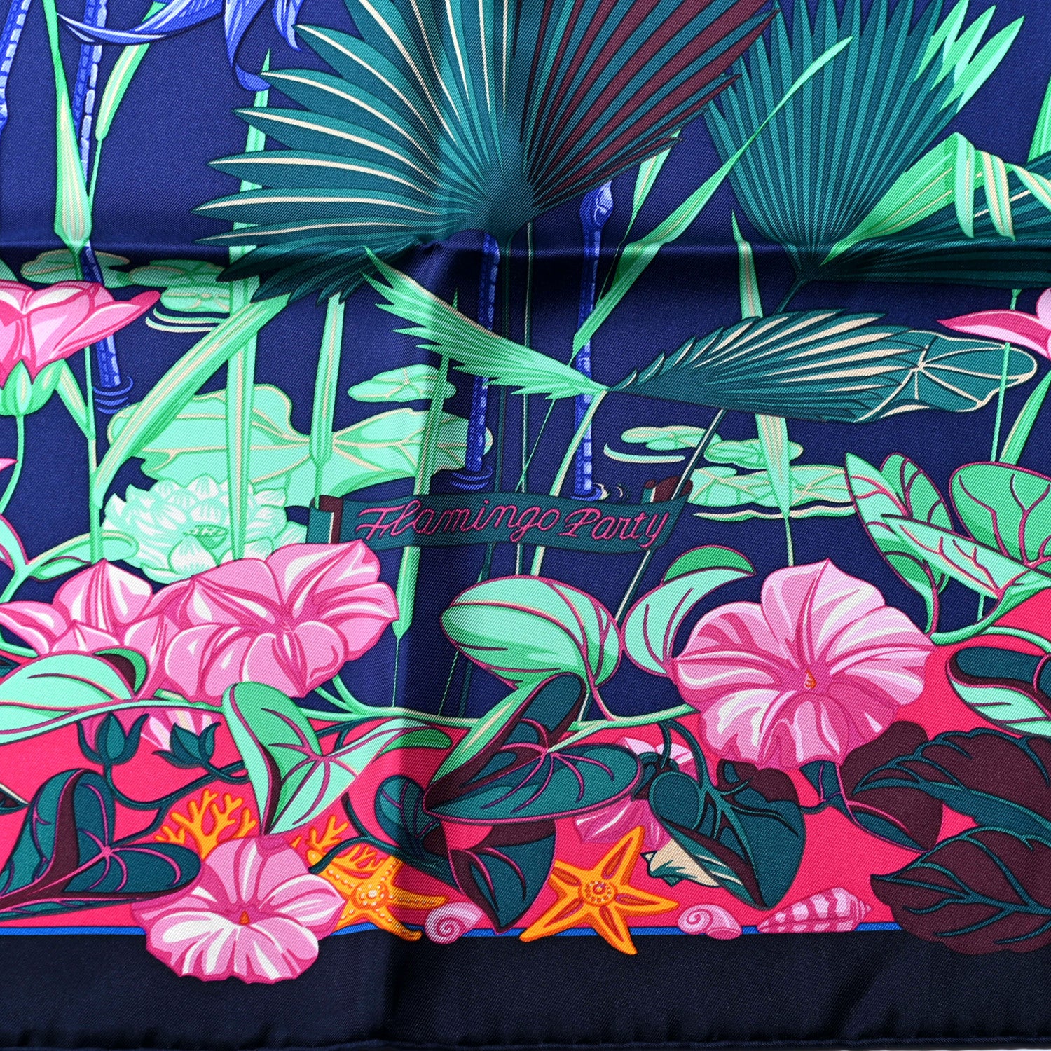 Hermes Silk Flamingo Party Scarf 90 Caban Vert Rose Vif 5 of 5